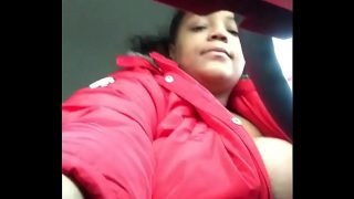 Solo bbw driving showing her huge tits